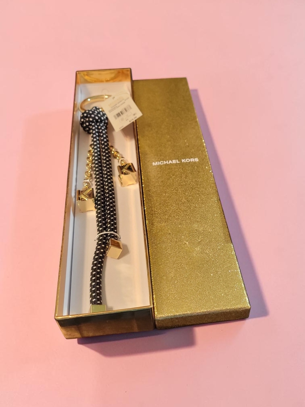 MICHAEL Michael Kors Gold-tone & Speckled Logo Cord Bag Charm In Gift Box - Picture 4 of 6